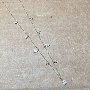 14K Yellow Gold Natural Diamonds Station Necklace 17”